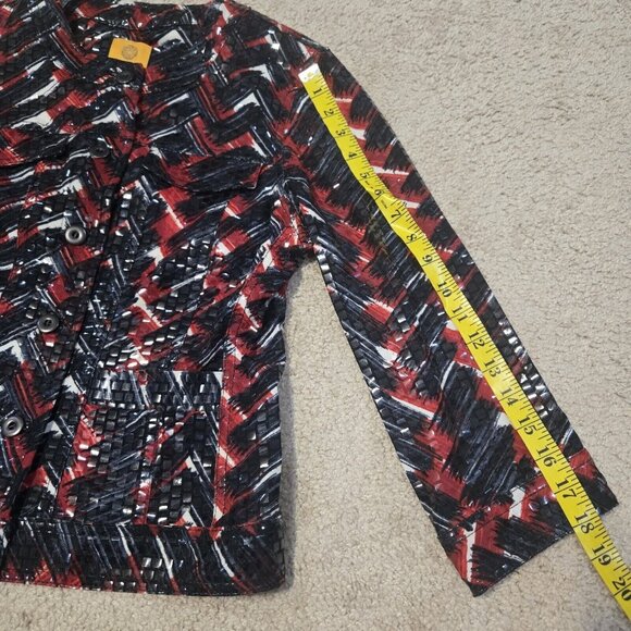 Ruby Rd. Size 6 Shiny Vinyl Button Front Jacket Blazer Red Black Lightweight - Picture 11 of 12